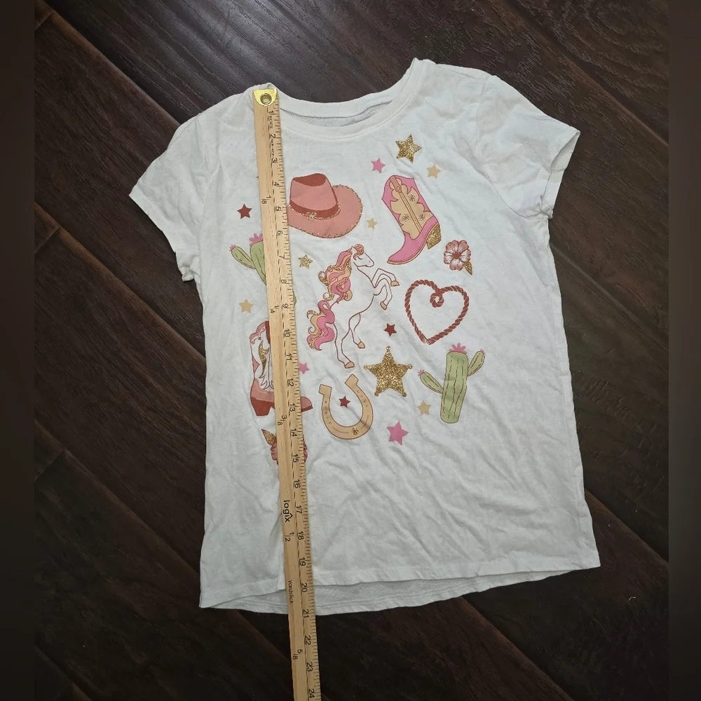 Children's Place Girls Western Unicorn White Short Sleeve Tee Large